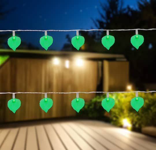 10ct. Battery Operated Green Leaf Shaped Novelty Christmas Light Set